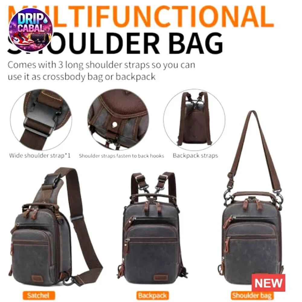 Waxed Canvas Crossbody Sling Bag Water Resistant Shoulder Bag Daypack